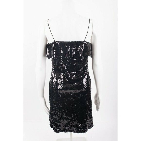 Zara Womens Sequin Mini Dress S Black Ruffle - Picture 5 of 6